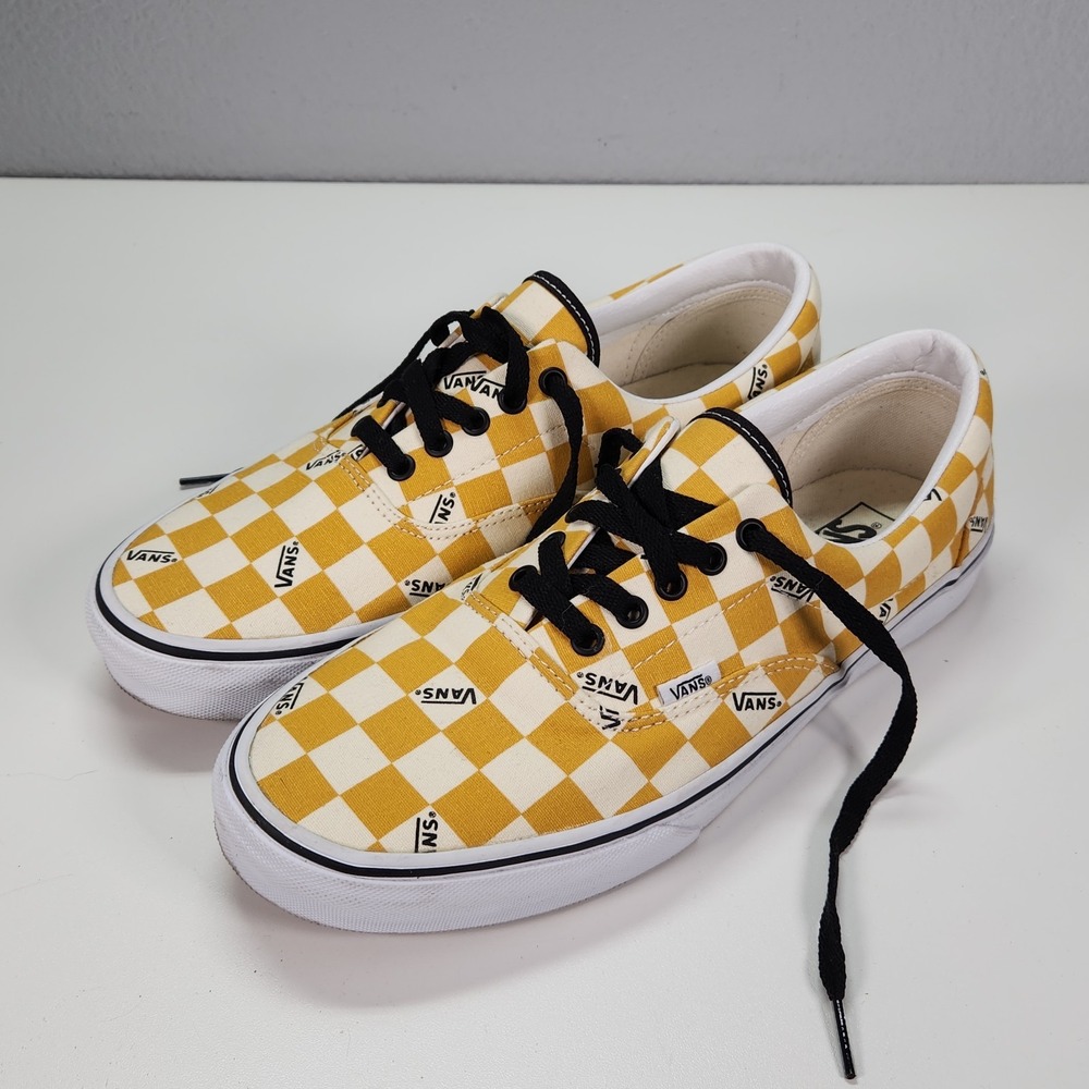 Vans Era Checkerboard Logo Skate Shoes Mustard Yellow Sneakers Mens Size 11.5